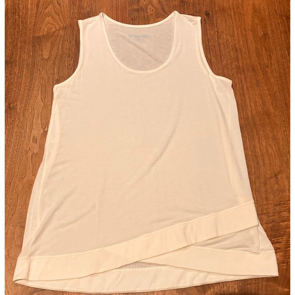 Soft Surroundings Cream Tank‎ Top Women’s Large Modal Spandex Asymmetrical Hem